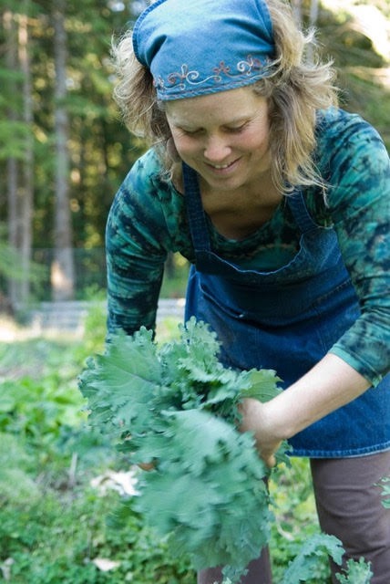 Shani Cranston harvesting greens in the garden